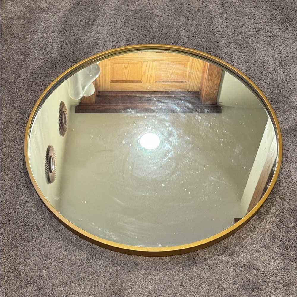 26 Inch Round Gold Framed Wall Mirror Circular Brass Rim Modern Decor